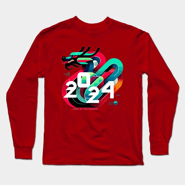 Vibrant Dragon 2024 - Modern Zodiac Graphic Long Sleeve T-Shirt by 2HivelysArt